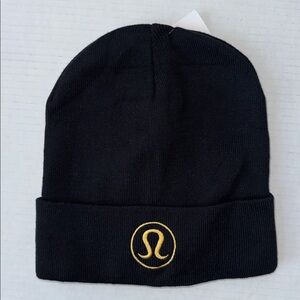 lululemon athletica Black Beanie with yellow Logo Embroidery
